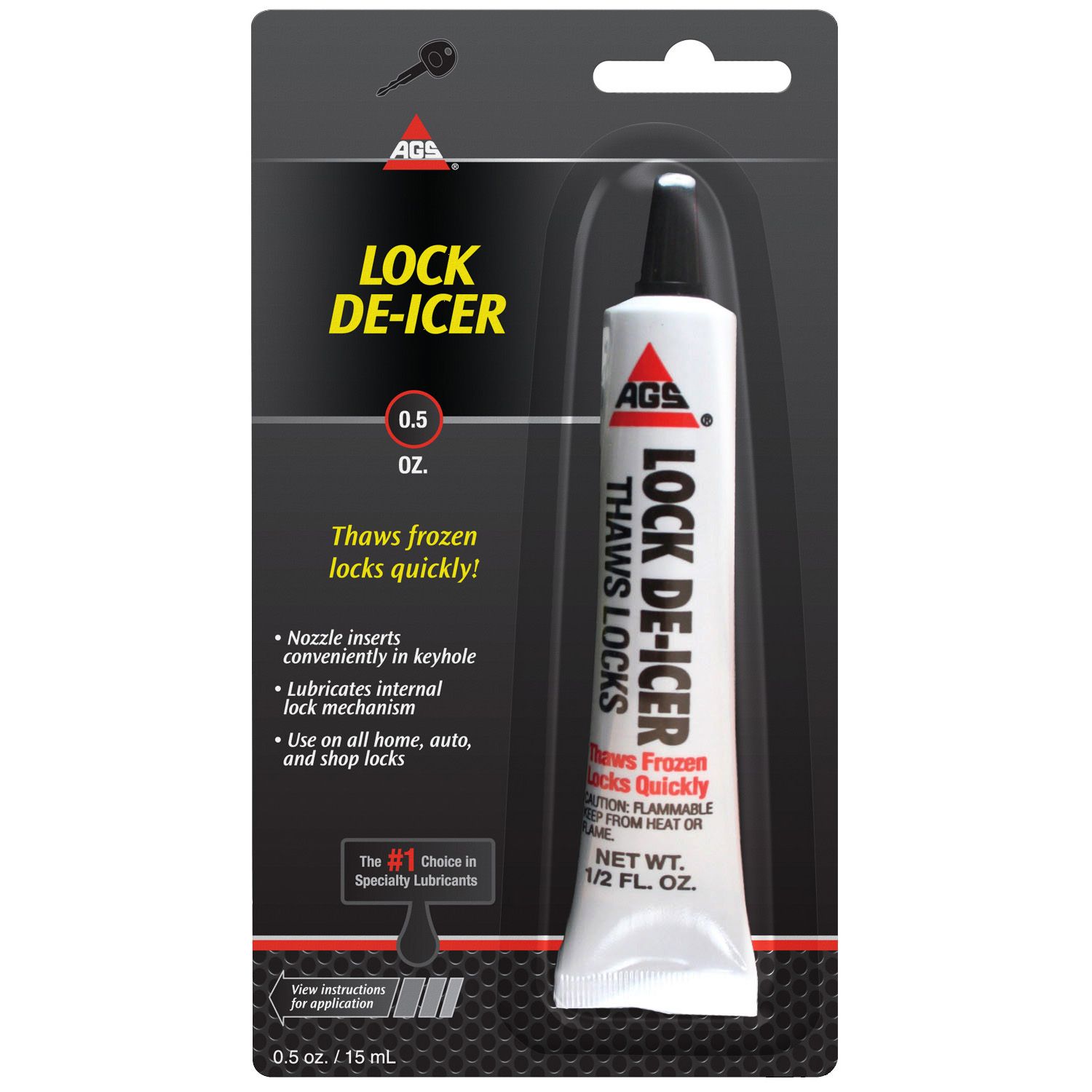 AGS MZ-1 Lock De-Icer, Tube, .5 oz, Card