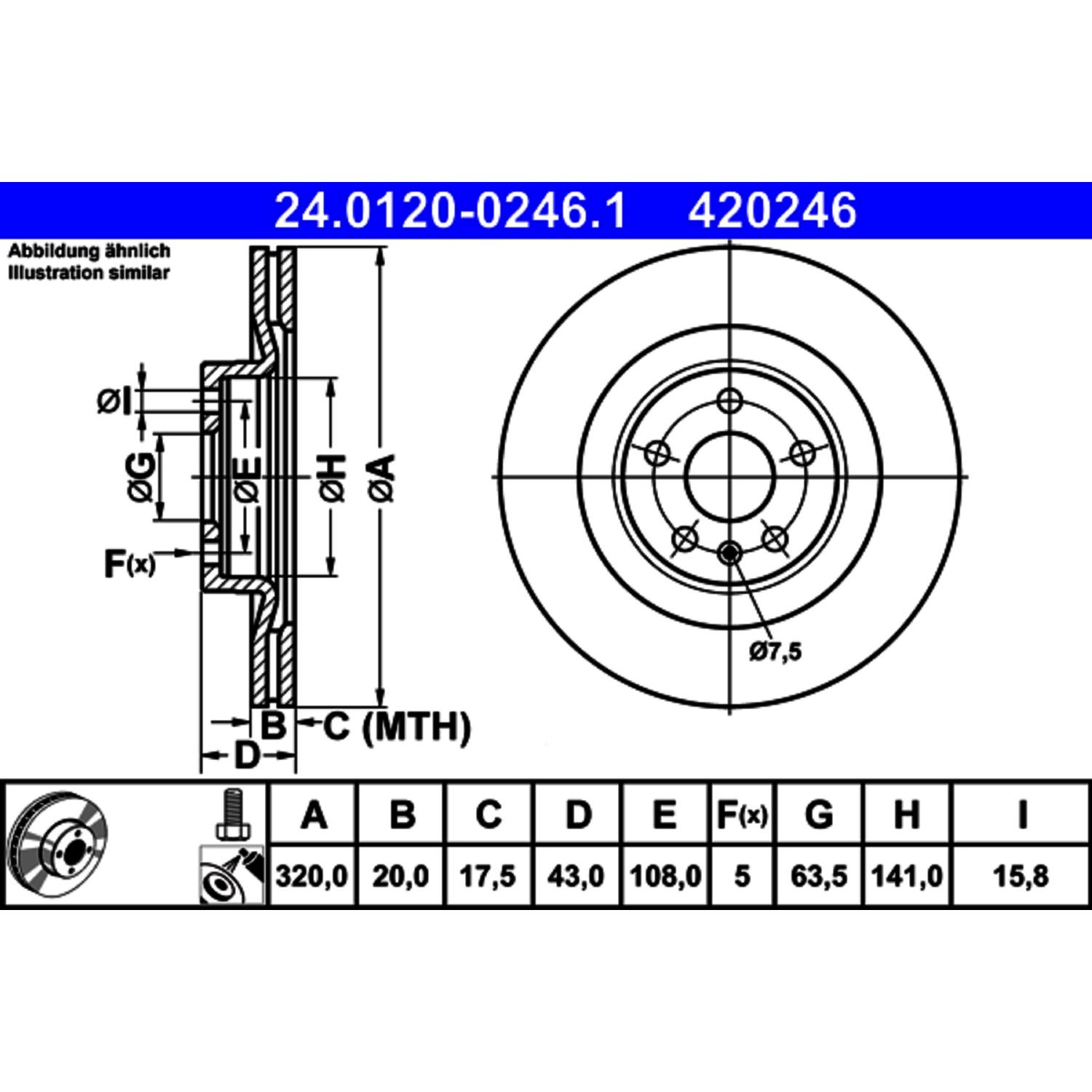 Ate 420246 Ate Original Rotor For Select 16-21 Volvo Models