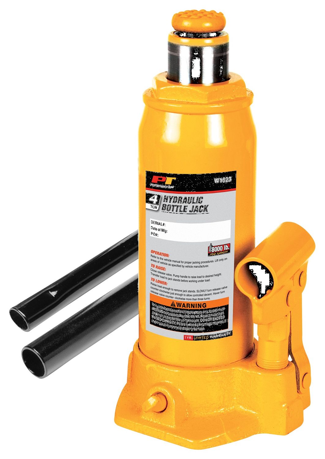 Performance Tool W1623 4 Ton Hydraulic Bottle Jack